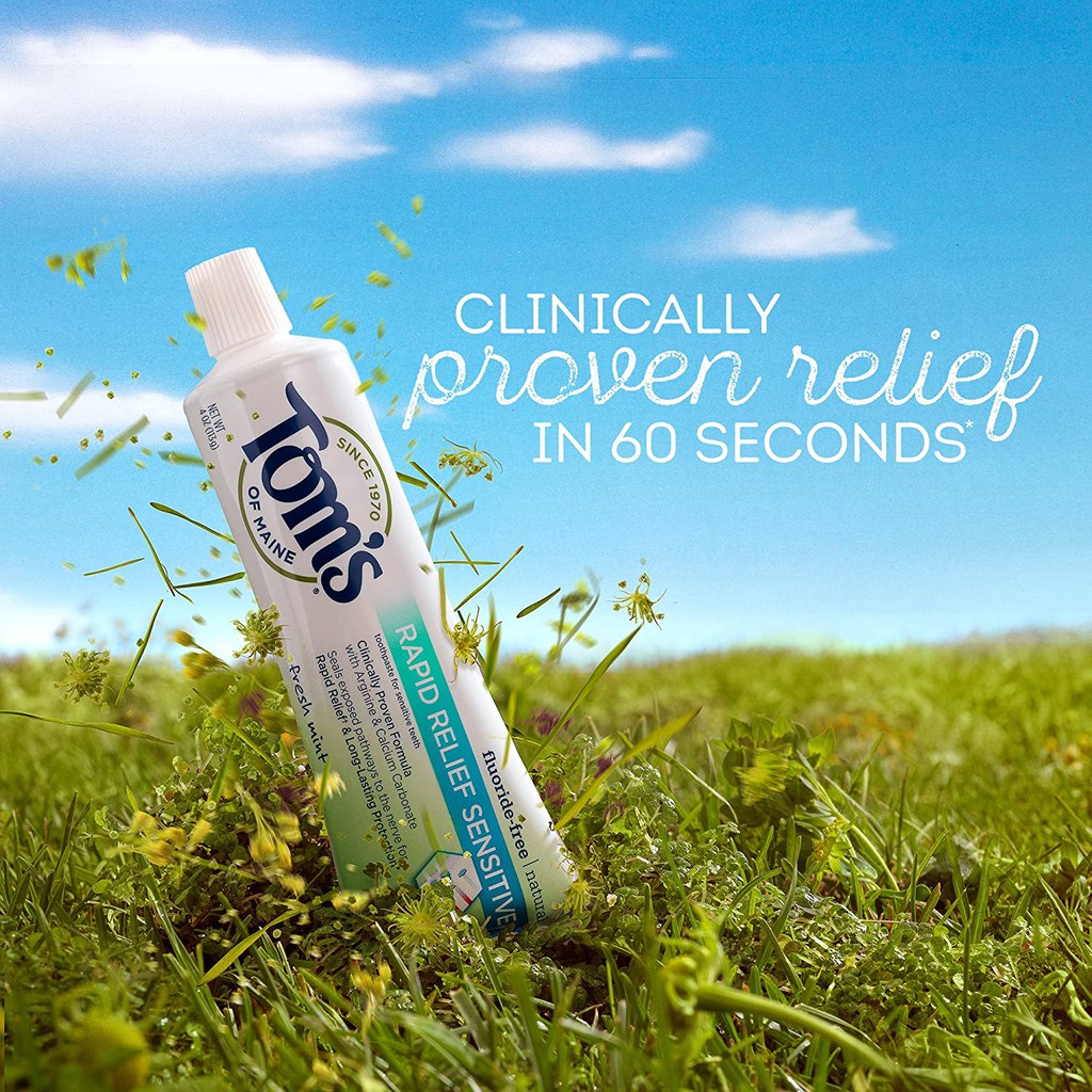 Kem Đánh Răng TỰ NHIÊN của Mỹ GIẢM Ê BUỐT NHANH 60s KHÔNG FLOUR Tom's of Maine Rapid Relief Sensitive Natural Toothpaste