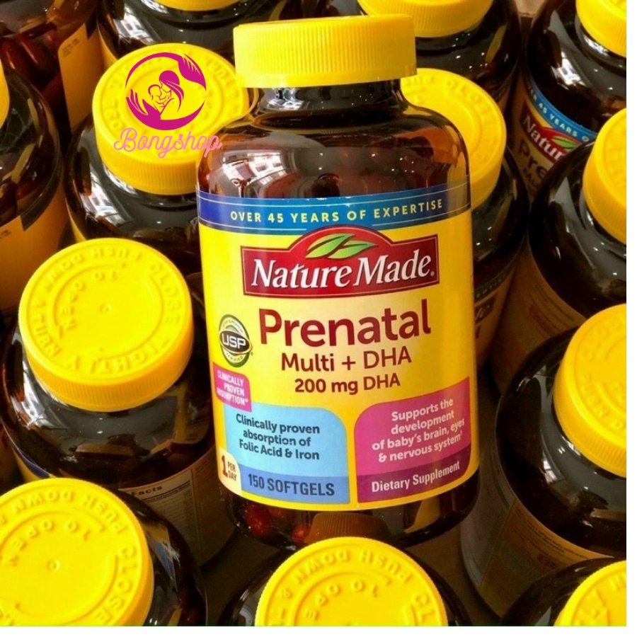 [CAM KẾT CHÍNH HÃNG] Vitamin tổng hợp cho bà bầu Mỹ Nature Made Prenatal Multi DHA 150 viên, Bổ bầu mỹ Prenatal số 1 Mỹ