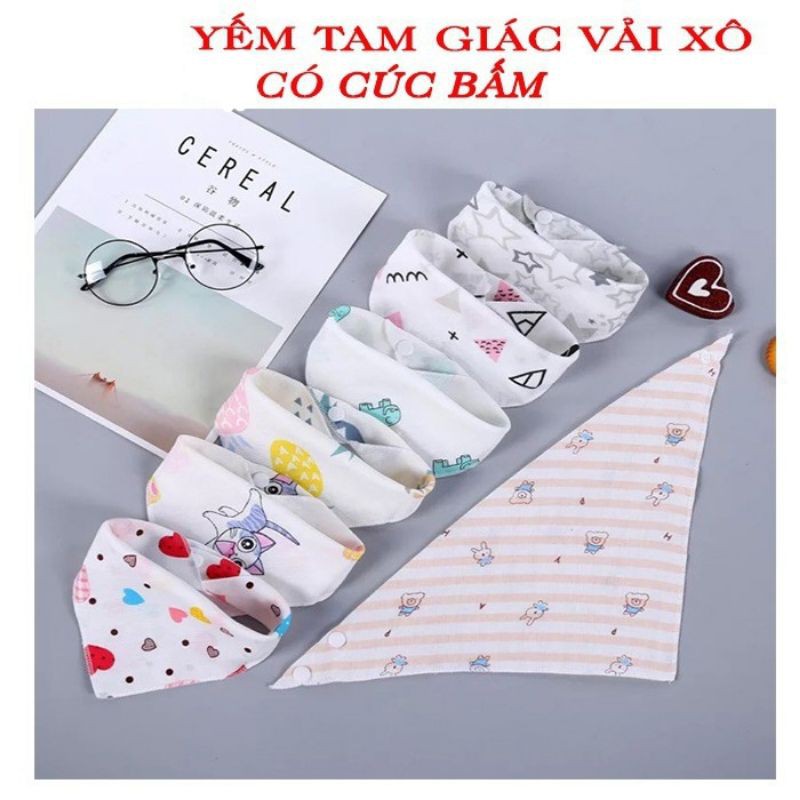 10 Chiếc Khăn Yếm Xô / Khăn Xô Tam Giác Cúc Bấm ( ko chọn mẫu )