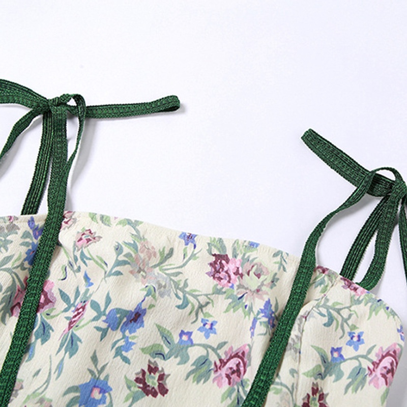 Áo Croptop Hai Dây Hở Lưng Họa Tiết Hoa Phong Cách Vintage Cho Nữ