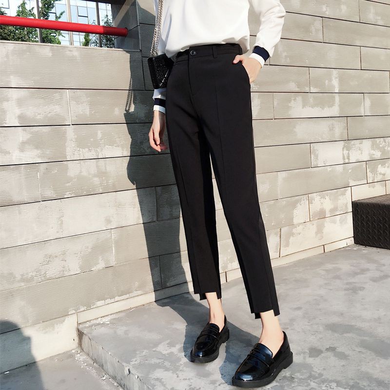 Quần baggy gấu lệch dáng dài chất vải tuyết mưa mền mại co dãn nhẹ vải trơn màu đen mặc học sinh công sở trung niên