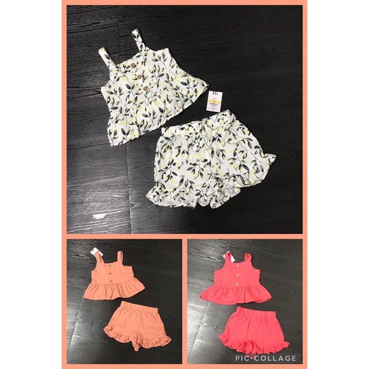 Sét áo hai dây quần váy MG bé gái 0-6 tuổi  Set cotton đũi xuất dư 0921