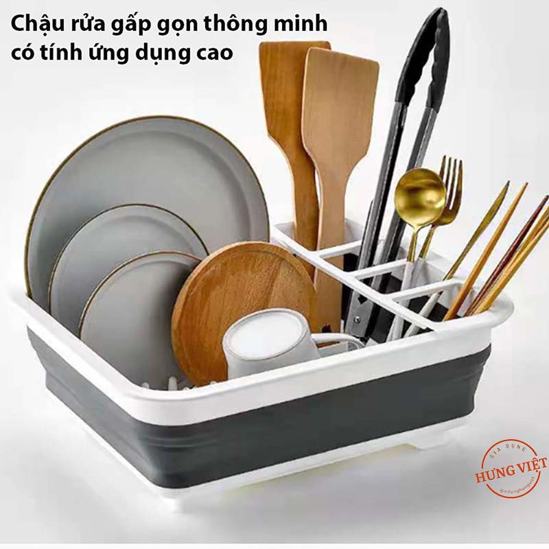 Chậu úp chén bát, giá úp cốc, đũa thìa gấp gọn kiêm chậu rửa, sản phẩm 2 trong 1 thông minh [CHẬU ÚP]