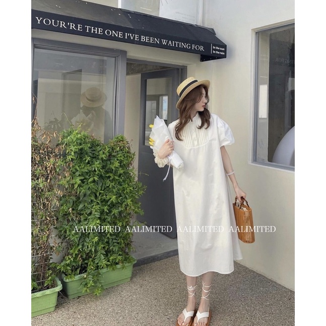 (Có Bigsize) Đầm Váy Sơ Mi Trắng Cổ Trụ Xếp Ly Tay Bí Phong Cách Ulzzang Hàn Quốc Mặc Du Lịch Cực Xinh | BigBuy360 - bigbuy360.vn