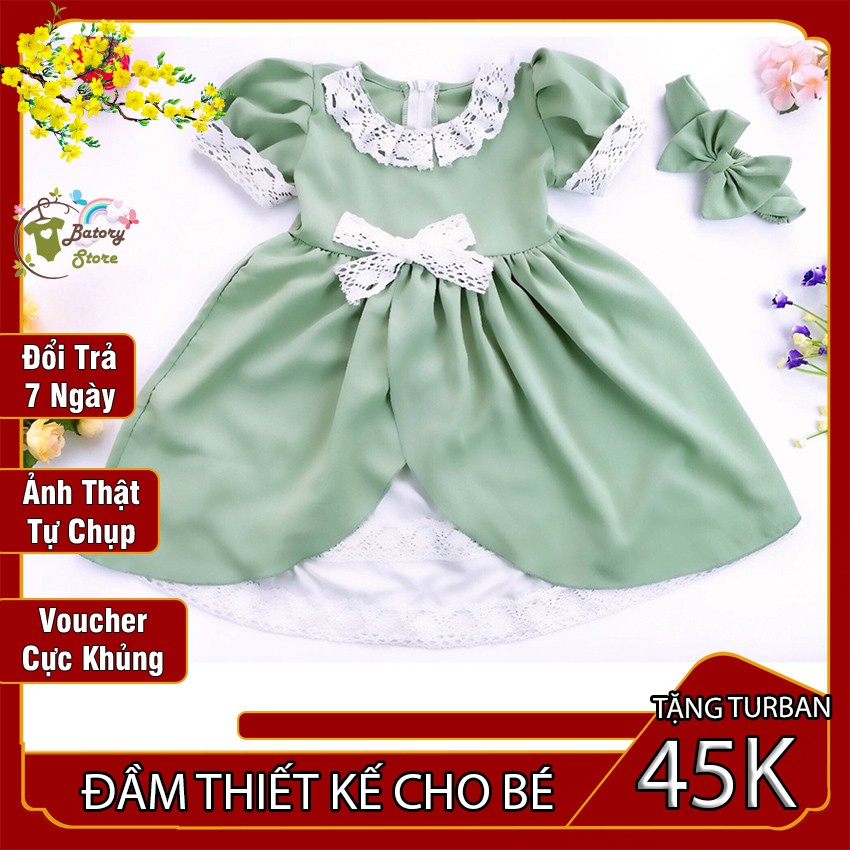 Váy Đầm Công Chúa Cho Bé Gái, Trẻ Em Từ 1 tuổi màu xanh bạc hà phối ren trắng tay phồng xinh xắn chất liệu mềm mát NX03