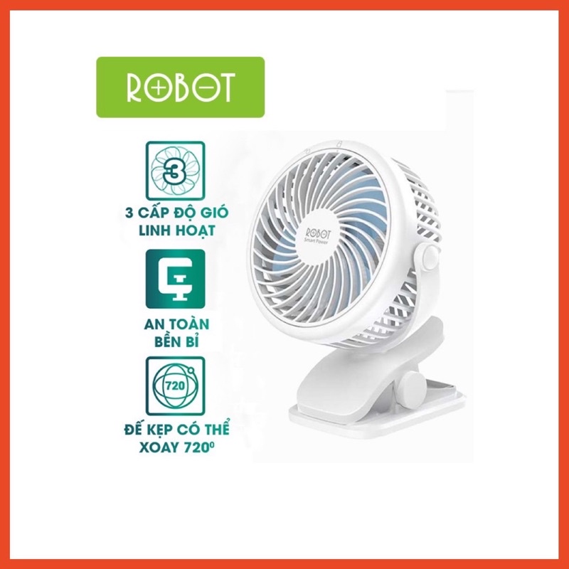 Quạt Mini Đế kẹp Đa Năng ROBOT pin 2000 mAh