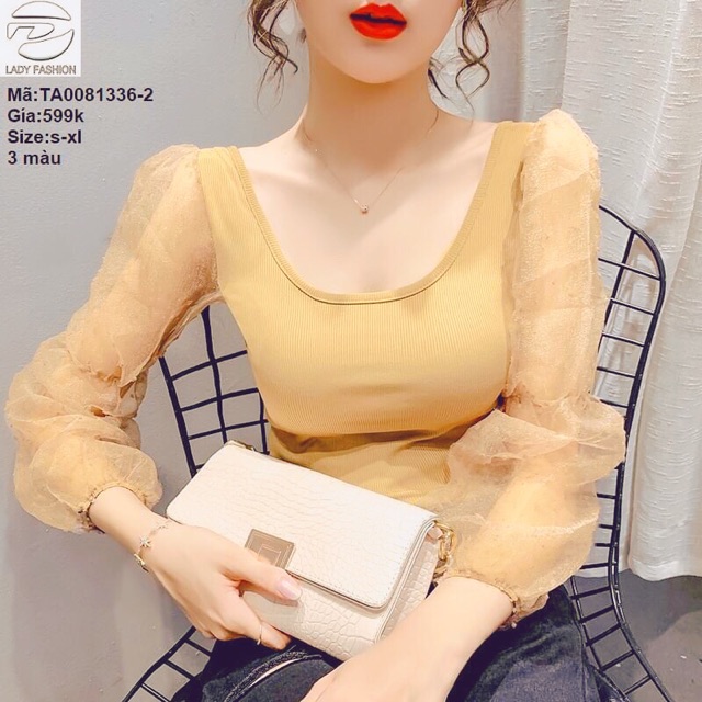 Áo thun gân tay voan kính