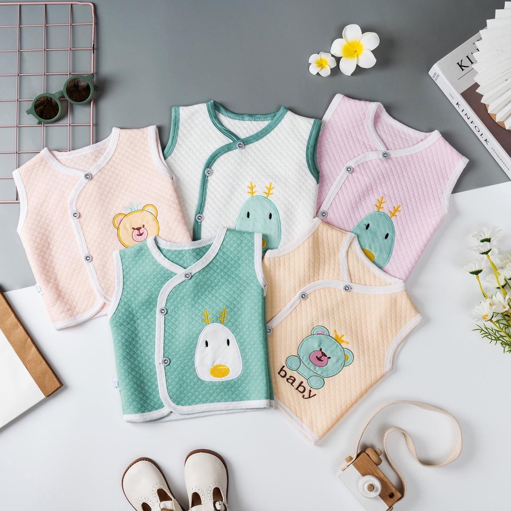Áo gile sơ sinh xốp trần bông cài lệch thu đông cho bé (5-13kg)