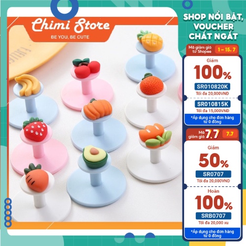 Móc dán tường siêu dính Chimi TT005 sử dụng tiện lợi không cần khoan đục bắt vít mẫu hoa quả dễ thương