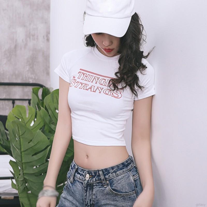 Áo Thun Lưng Tay Ngắn Cổ Tròn Dáng Ôm In Hình Thời Trang Kiểu Hàn Quốc