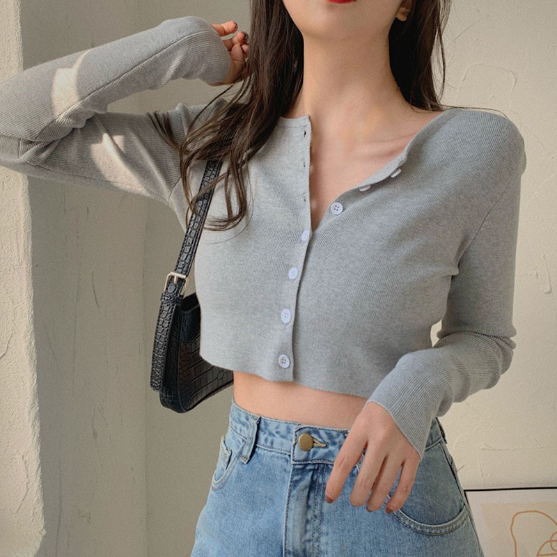 Áo Khońc Cardigan Tay Dài Dáng Ngắn Dành Cho Áo Len Croptop Nữ
