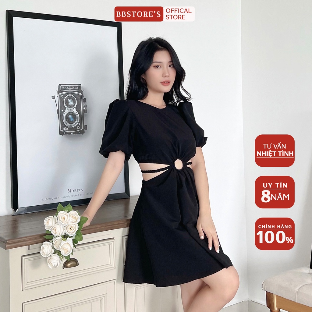 BBSTORE'S Đầm Xòe Tay Phồng Khoét Eo Thiết Kế Trẻ Trung Đi Tiệc Đi Chơi Siêu Gợi Cảm -D1081