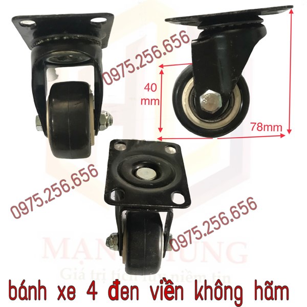 Bánh Xe 4 đen viền không phanh