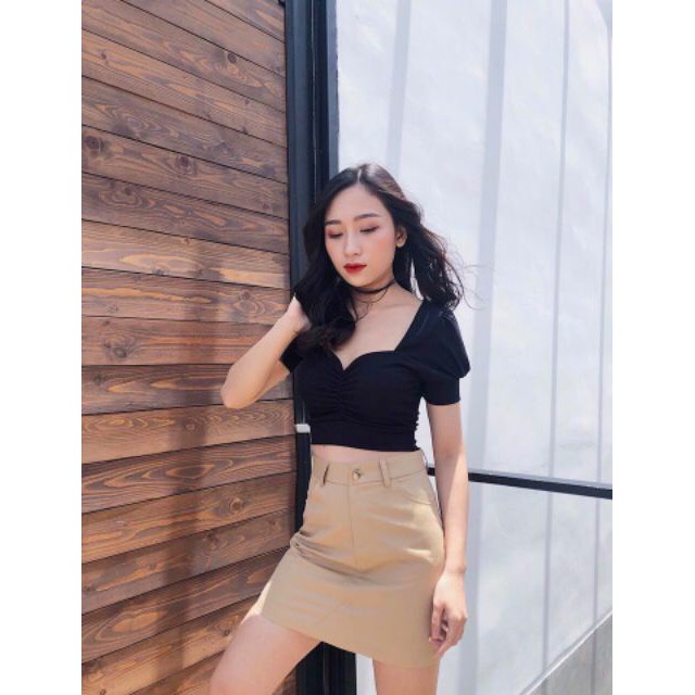 Áo Croptop 🌸nhún ngực tay phồng 🌸dễ thương thun gân loại 1( kèm hình thật 100%).