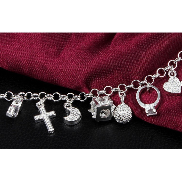 Lắc tay bạc tua rua phối hình xinh xắn thời trang