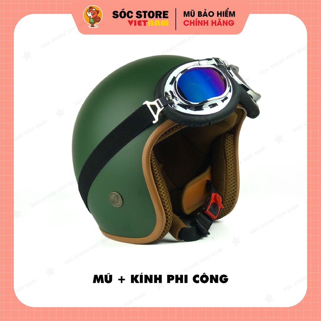 Mũ bảo hiểm 3 phần 4 chính hãng màu xanh lá Sóc Store, nón bảo hiểm 3 phần 4 nam nữ freesize