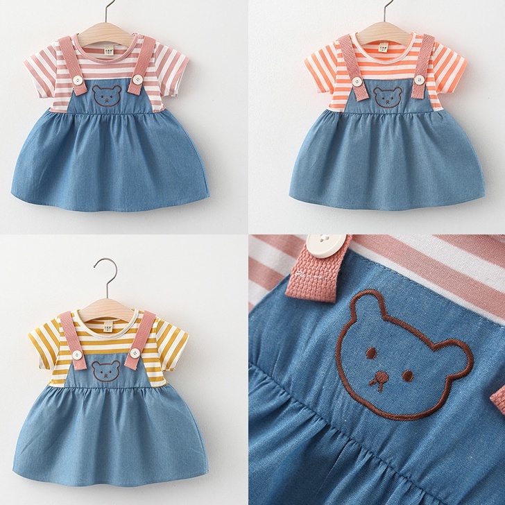 Đầm Công Chúa Giả Hai Lớp Họa Tiết Kẻ Sọc Phong Cách Hàn Quốc Thời Trang Mùa Hè Cho Bé Gái