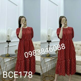 Đầm bầu suông fom thụng (45-75kg) chấm bi đỏ