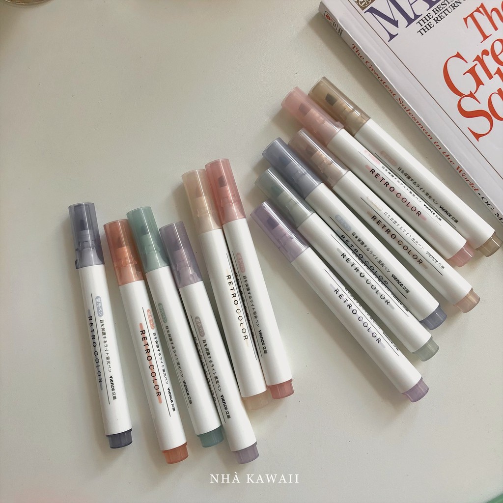 Set bút highlight màu pastel Retro Color, bút đánh dấu nhiều màu