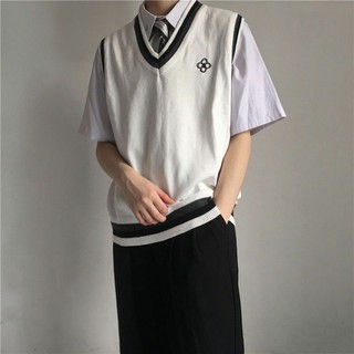 Áo gile len kẻ trơn unisex
