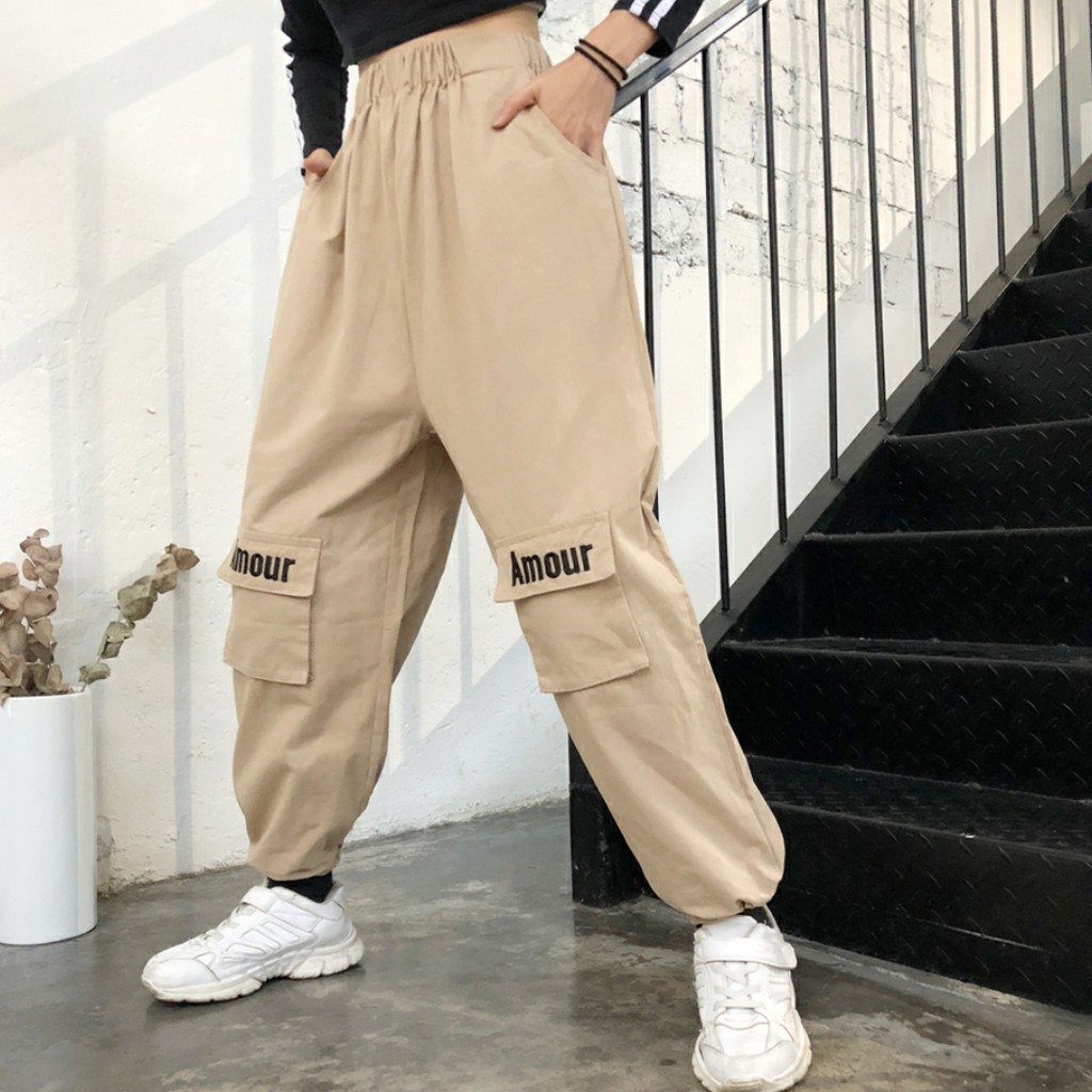 (Order_ảnh thật) Quần jogger kaki boxpant unisex nam nữ amour ống rút dây harajuku | BigBuy360 - bigbuy360.vn