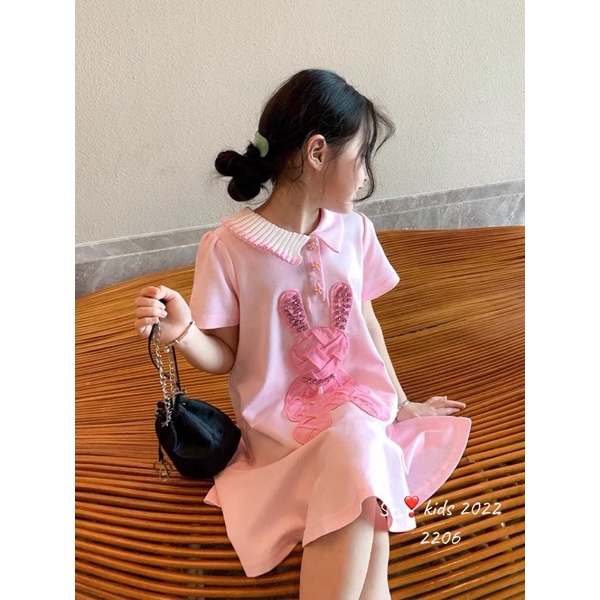 Váy đầm thỏ hồng sn kids cho bé gái