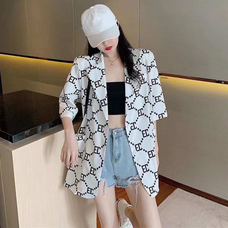 Áo khoác blazer YEYA dáng rộng in họa tiết độc đáo thời trang cho nữ
