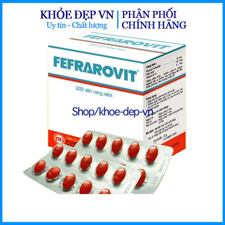 Viên uống Fefrarovit PV Pharma giúp bổ sung sắt, acid folic, vitamin B12 cho cơ thể - Hộp 100 viên