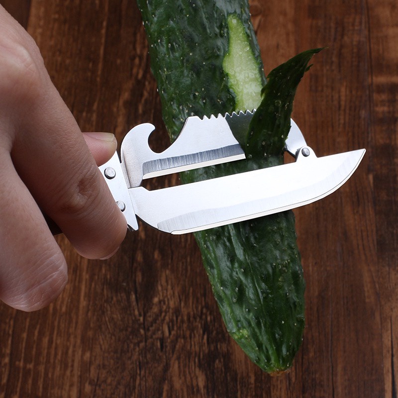 Dao bào đa năng 4in1 - bào vỏ, lấy lõi sâu, khui nắp chai kiêm nhíp gấp