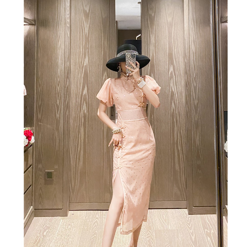Sườn xám bling tay phồng ulzzang