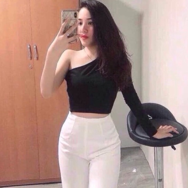 Áo NỮ lệch vai tay dài / áo kiểu croptop | Áo 1 tay | steven.factory