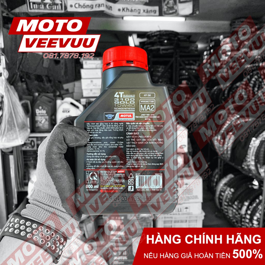 Dầu nhớt xe số Motul 3100 GOLD 4T 10W40 SM/SL MA2 800ml & 1 Lít Bán tổng hợp