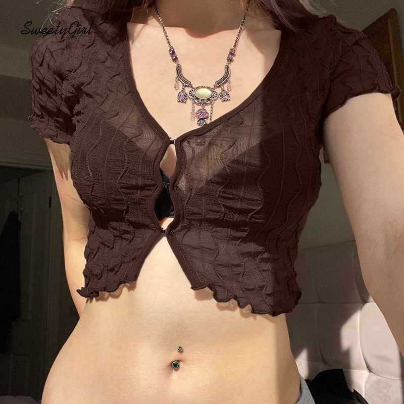 Áo Croptop Phối Ren Xuyên Thấu Thời Trang Quyến Rũ 2022 Cho Nữ