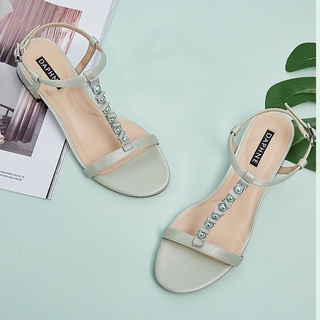 Sandal Daphne sọc giữa đính hạt, gót 4cm