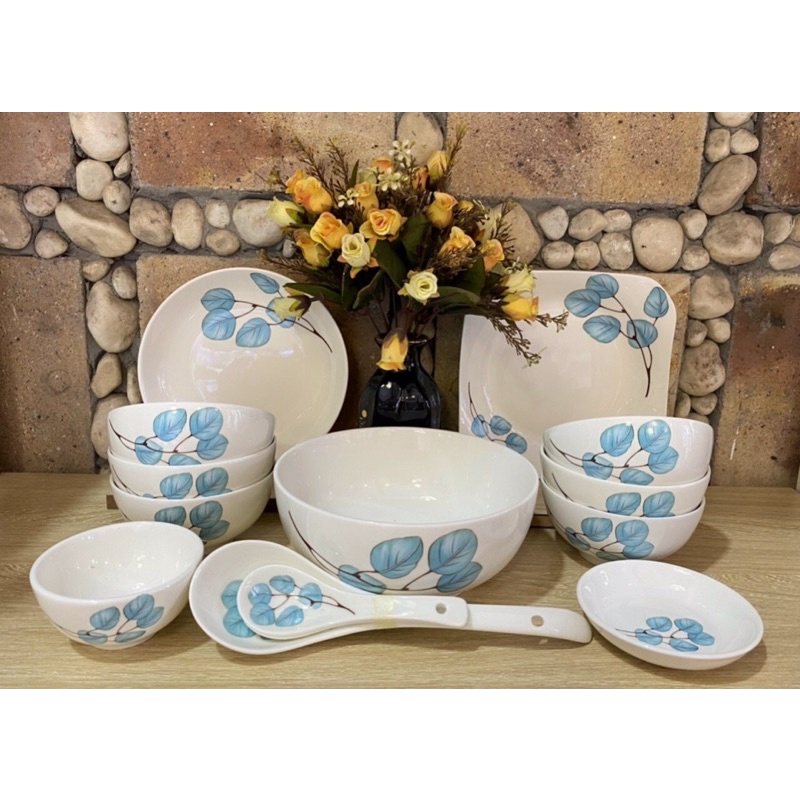 Bát đĩa kèm hộp quà tặng chuẩn bộ như hình 100% Bộ bát tràng cao cấp gốm sứ