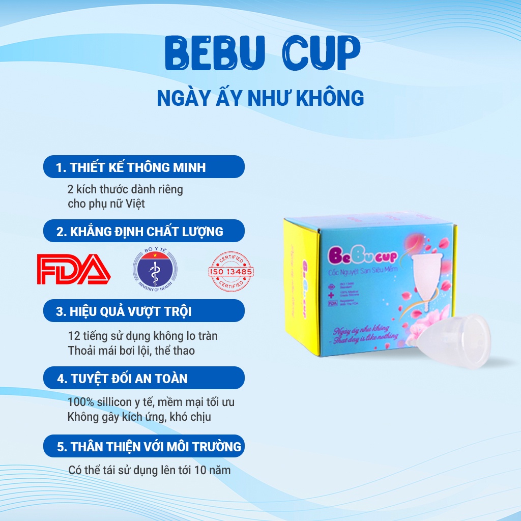 Cốc Nguyệt San BeBuCup Chính Hãng,100% Silicol Y Tế siêu mềm