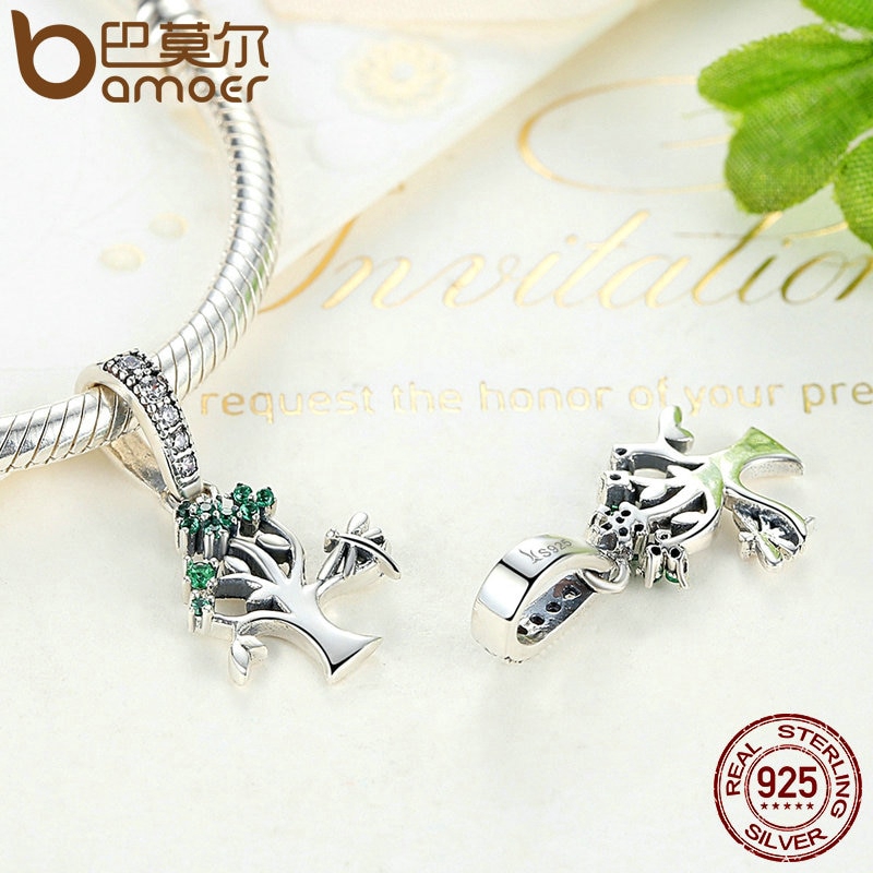 Mặt dây chuyền Bamoer bạc 925 hình cây sống đời diy scc117