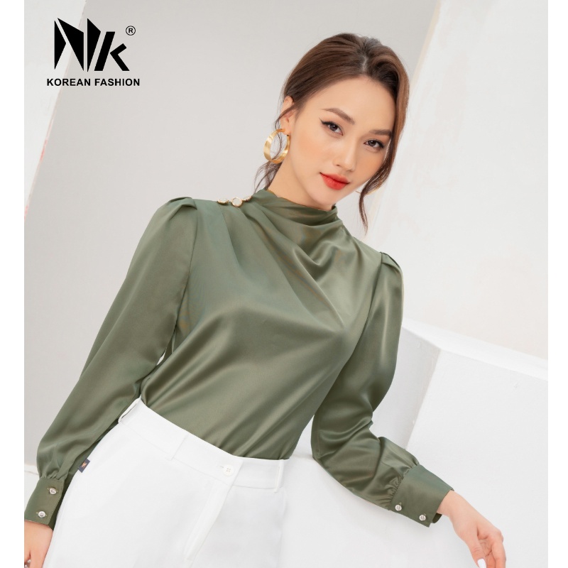 Áo Sơ Mi Dài Tay NK Fashion Dáng Xếp Vai Thiết Kế Thanh Lịch, Chất Vải Nhập Hàn Cao Cấp NKSM2112004