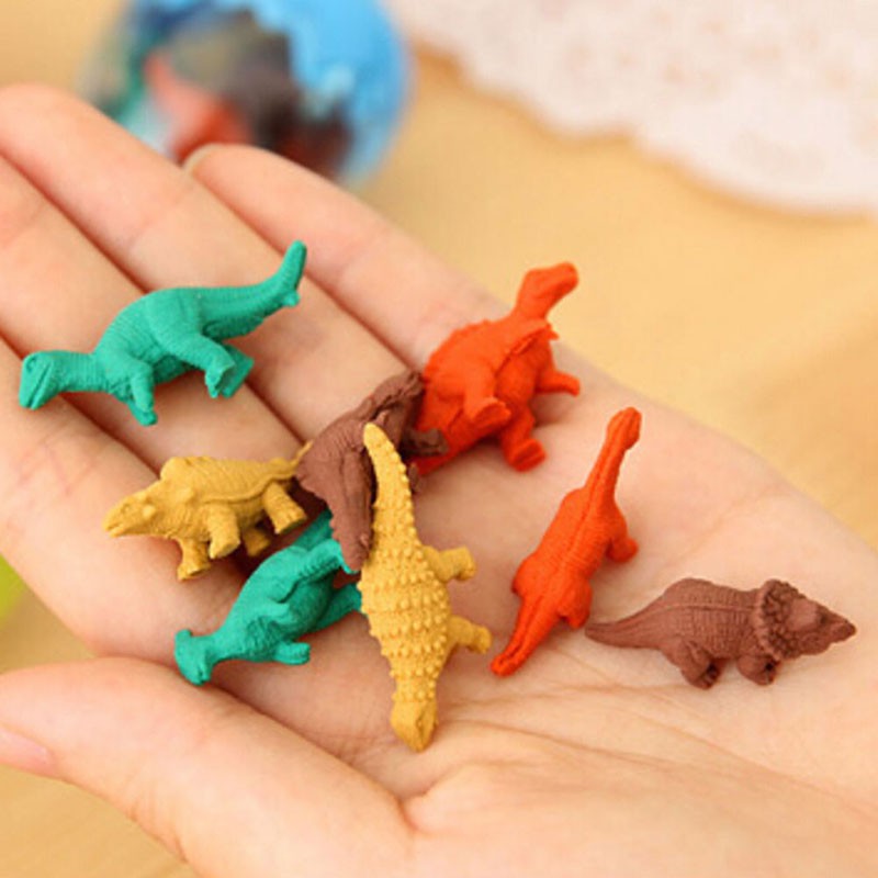1 Egg 8 Pieces Mini Dinosaur Pencil Eraser Student Office Stationery Gift Toy