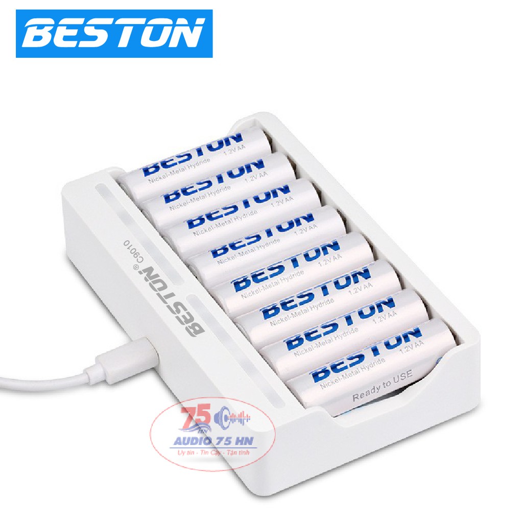 {Hàng chính hãng} Bộ Sạc Pin AA, AAA Beston C9010, Sạc cùng lúc 8 Pin, sạc nhanh tự ngắt khi đầy, Led báo trạng thái sạc