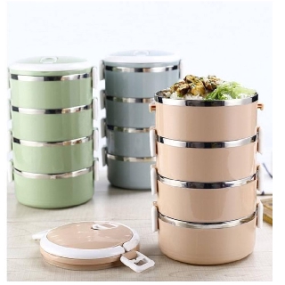 Hộp đựng cơm lúa mạch 4 tầng, cặp lồng 4 tầng inox bọc nhựa lúa mạch