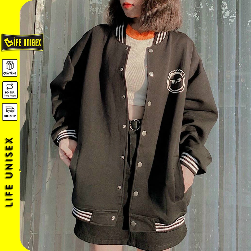Áo Khoác Bomber Nỉ BOMBER TÓC XOĂN Nam Nữ Ulzzang Unisex Có Nút, Áo Khoác Nỉ Form Rộng LIFE UNISEX