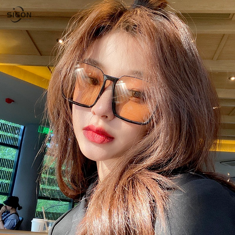 Korean version of the ins net red lower half-frame glasses male champagne sunglasses female trendy street shooting big frame square big face sunglasses