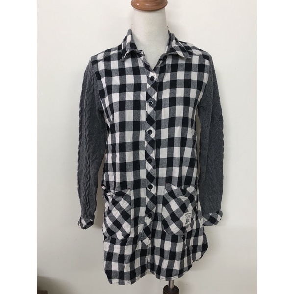 size M L nhỏ áo sơ mi flannel kẻ caro tay len mới cao tay thủng 2hand