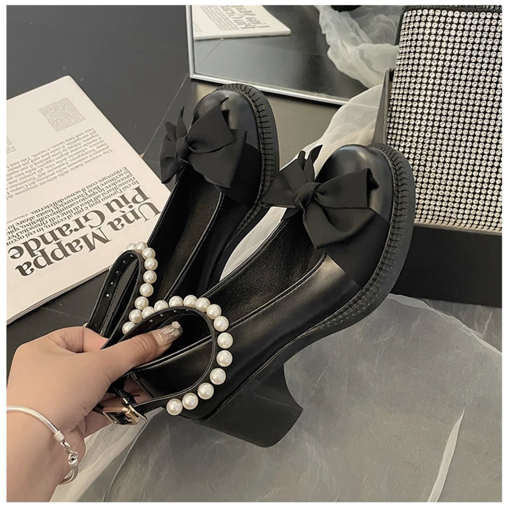 (S120) Giầy cao gót nữ tag nơ quai ngọc (Mã B01 - loại cao 6 phân)