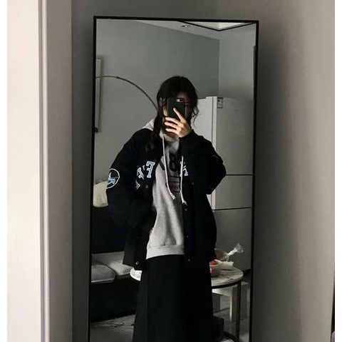 Áo bomber kaki 2 lớp/Áo khoác varsity jacket TENNE form rộng unisex, phong cách Hàn Quốc 2 màu be, đen KUNNI25
