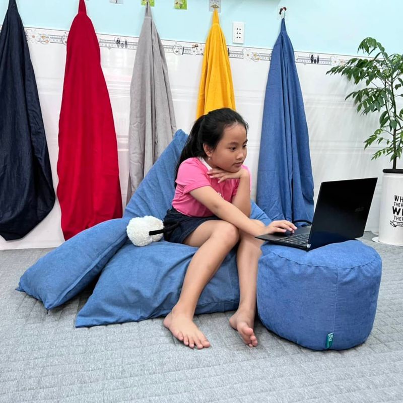 Ghế lười hạt xốp 3ii Home hình kim tự tháp size XL 120x140cm L 100x120cm M 80x100cm vải nhung gân cao cấp mềm mại êm ái