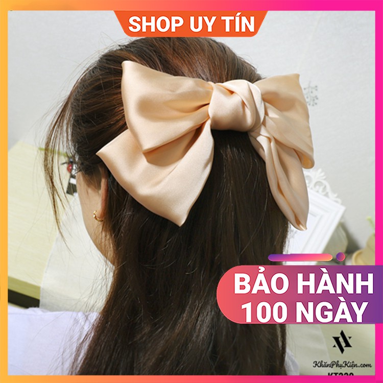 [NowShip - Giao Ngay] Kẹp Tóc Đính Nơ Lụa Cao Cấp - Cặp Tóc Nữ Đẹp Màu Be
