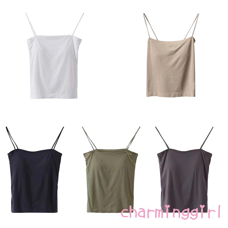 QAQ-Women´s Spaghetti Strap Cami Tops Sexy Sleeveless Built-in Padded Bra Solid Color Camisole