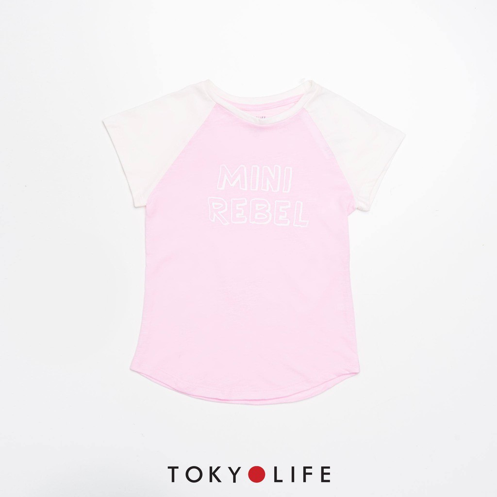 Áo thun bé gái TOKYOLIFE Mini Rebel cổ tròn phối tay trắng I4TSH506G